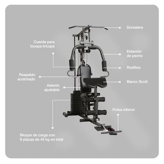 Foto 4 | Maquina De Gimnasio Multifuncional Bodytrainer Hg-321 Con Banco Y Poleas Con Carga De Hasta 45 Kg