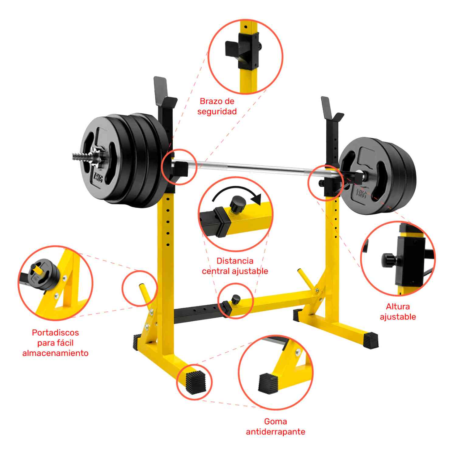 Foto 3 | Estación Rack Centurfit Amarillo Sentadilla Libre Pecho Press de Banca Barra