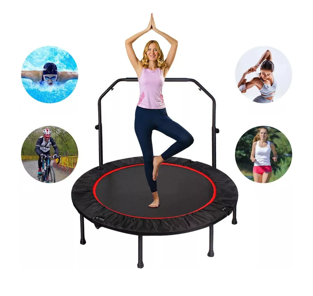 Foto 5 pulgar | Trampolín para Entrenamiento Fitness Plegable y Ajustable Negro