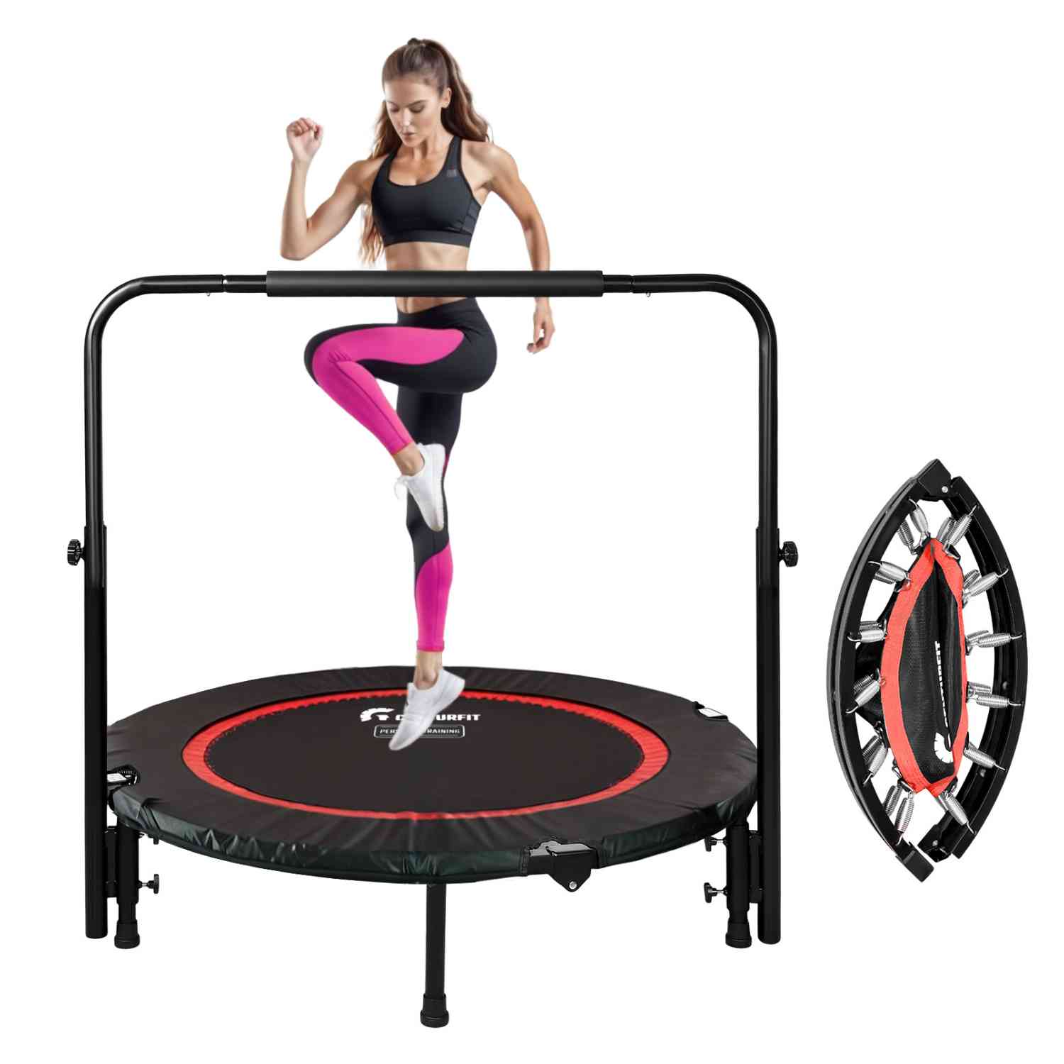 Foto 2 pulgar | Trampolin Brincolin Plegable Fitness 40  Aerobico Barra Rojo Centurfit