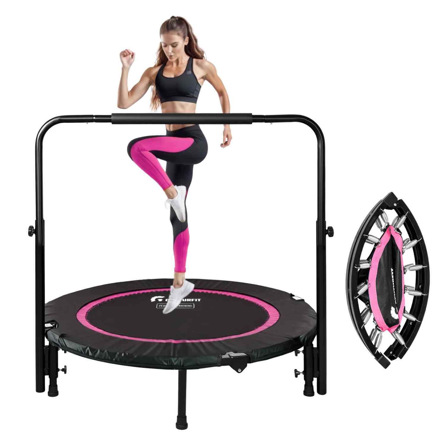 Foto 2 pulgar | Trampolin Brincolin Plegable Fitness 40  Aerobico Barra Rosa Centurfit