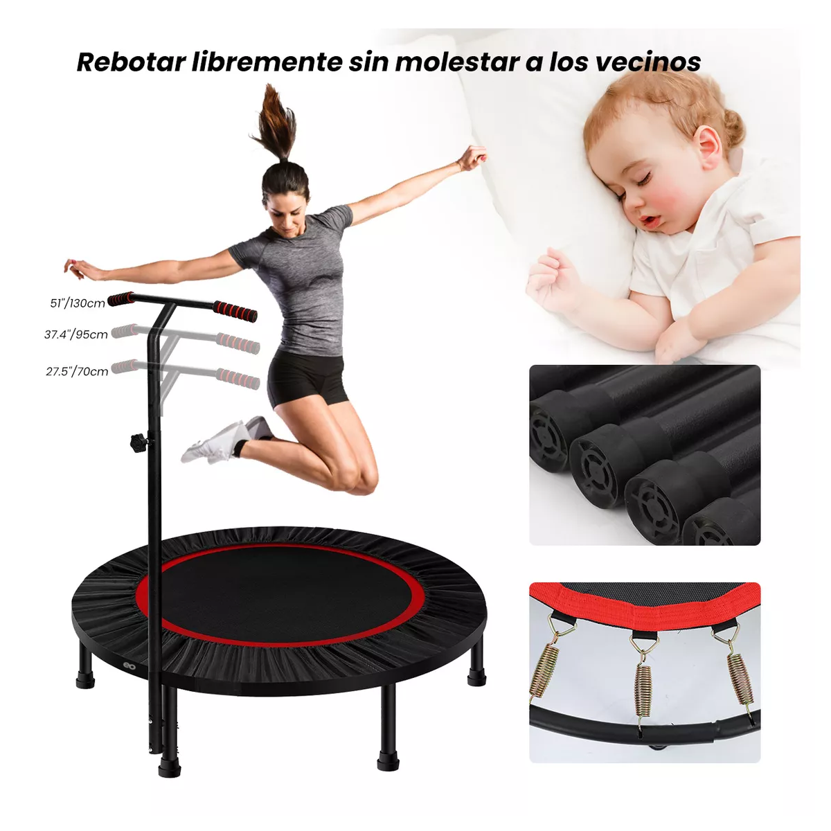Foto 3 pulgar | Trampolín Fitness con Barra Ajustable Eo Safe Imports ESI-9169-1 Negro