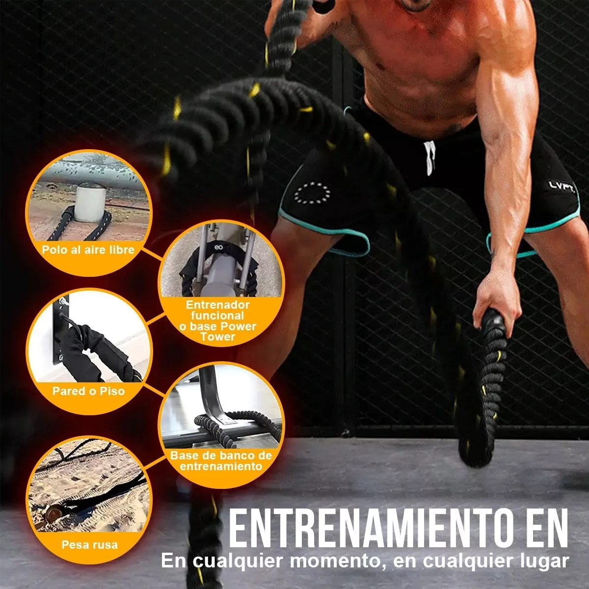 Foto 2 | Cuerda Batalla Crossfit Gym C/ancla 9m Eo Safe Imports Esi-9059-1 Negro