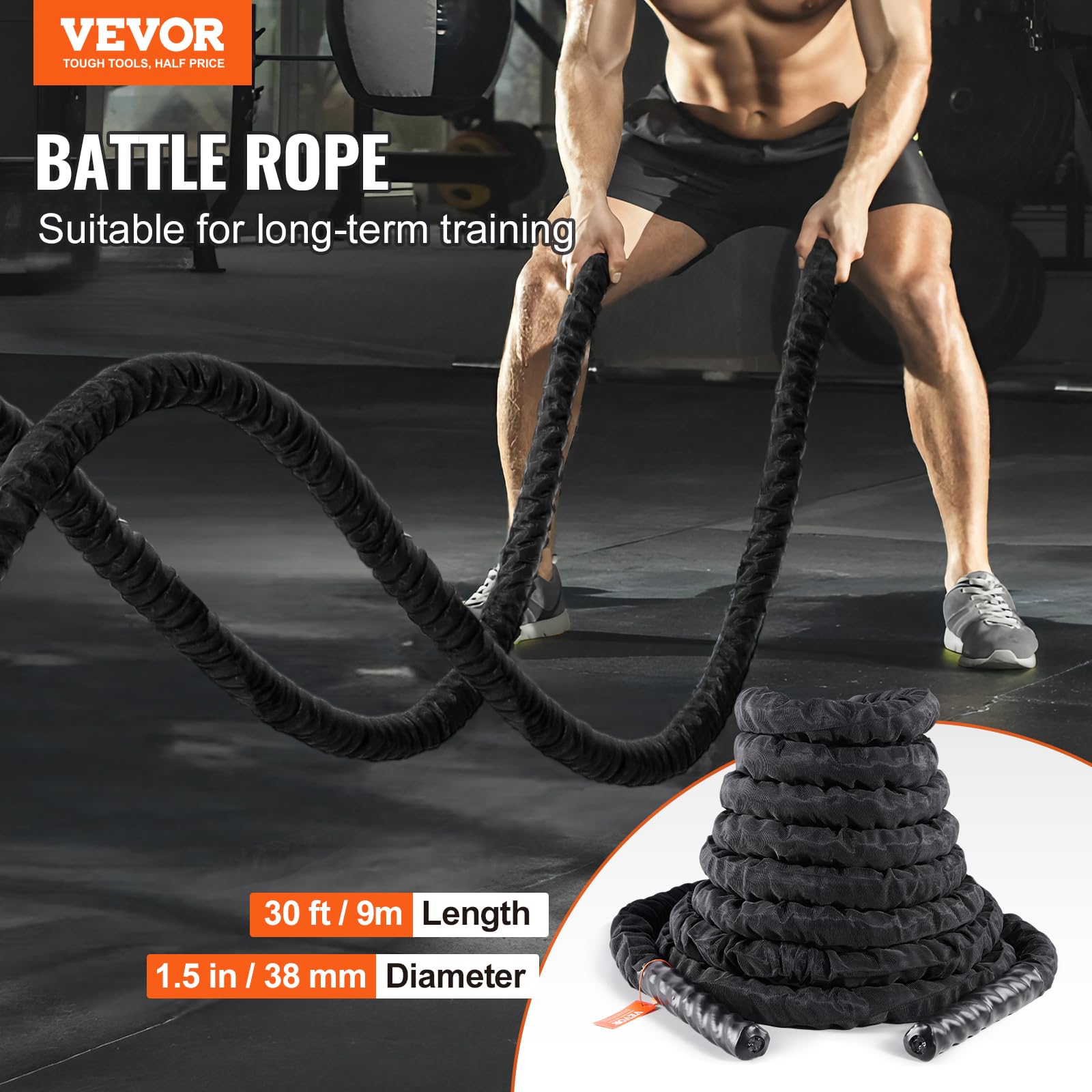 Foto 3 pulgar | Battle Rope Vevor De Poliéster De 30 Pies Con Funda Protectora Y Gancho - Venta Internacional.