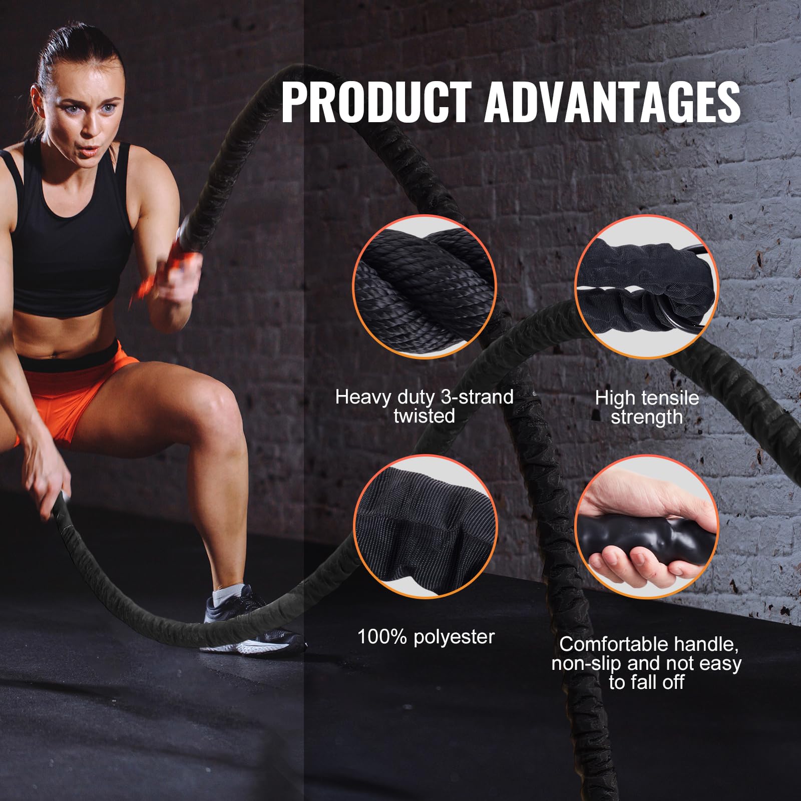 Foto 4 pulgar | Battle Rope Vevor De Poliéster De 30 Pies Con Funda Protectora Y Gancho - Venta Internacional.