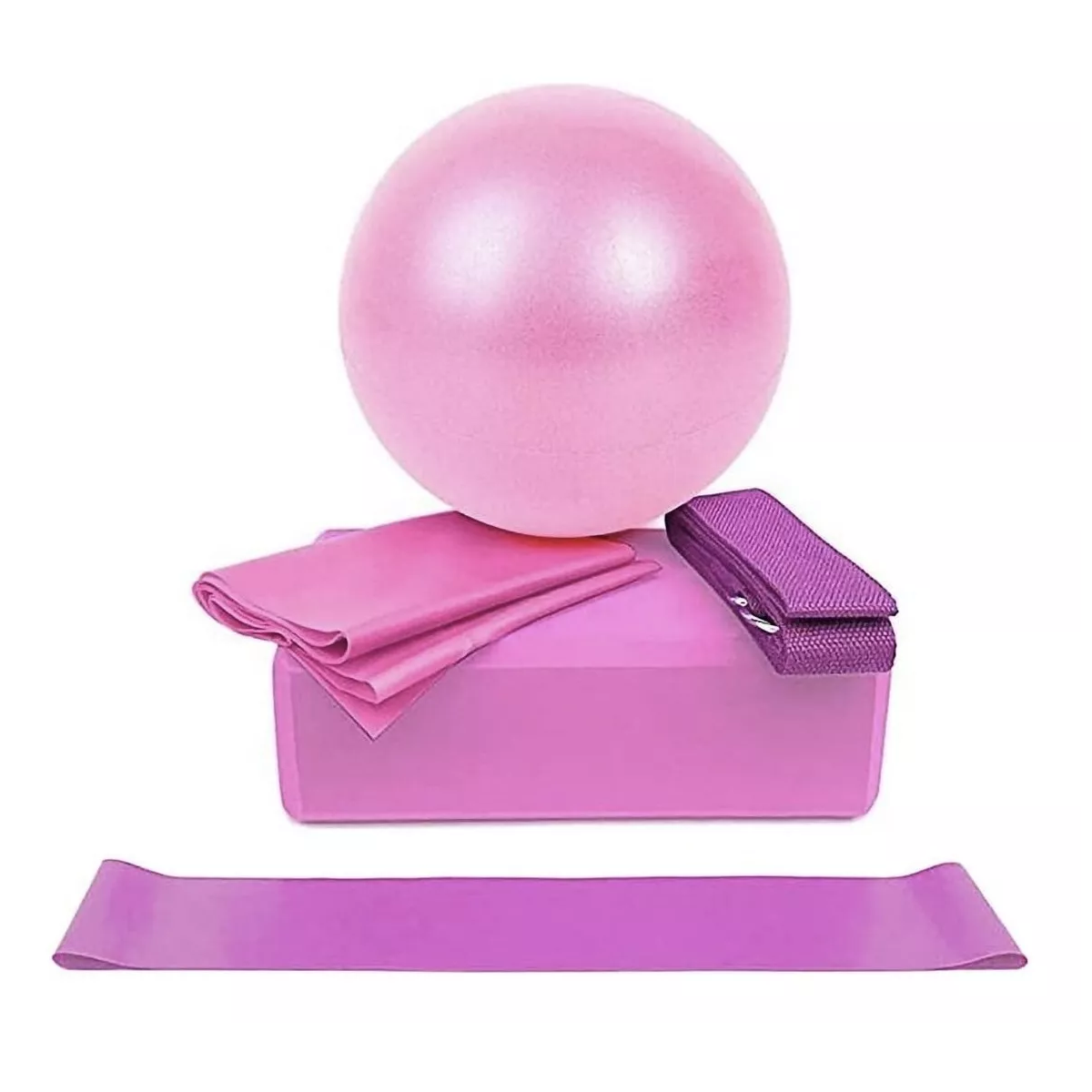 Kit Ejercicio Pelota Pilates Bloques Yoga Bandas Resistencia Eo Safe Imports Esi-13978 Rosa