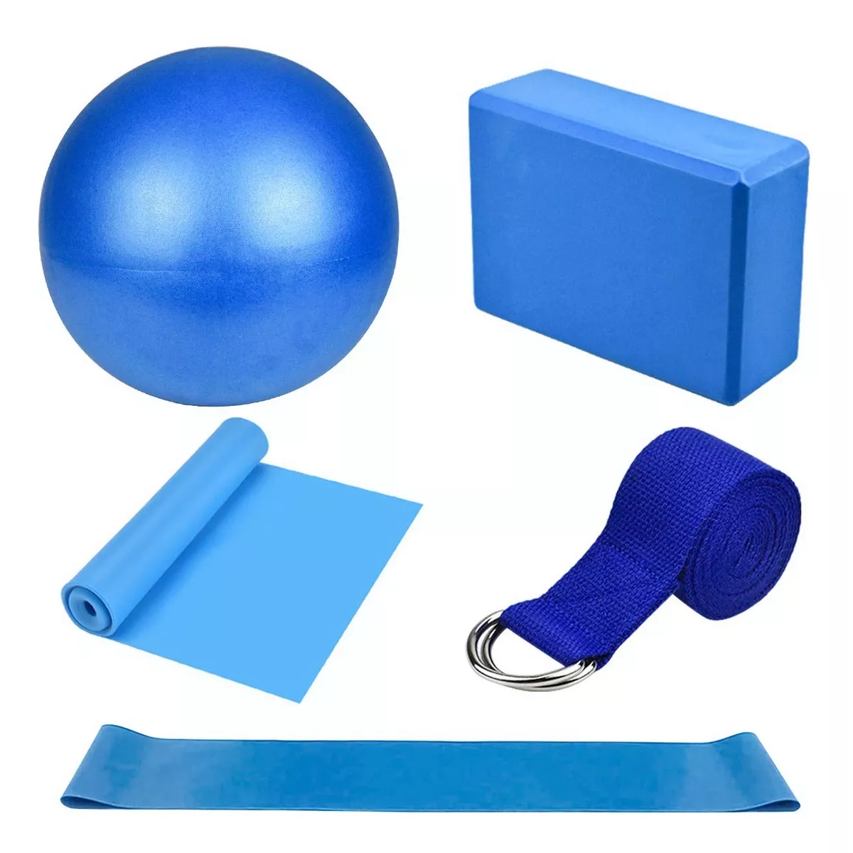 5 Set Bloque Para Yoga Pelota De Pilates Bandas Resistencia Eo Safe Imports Esi-17502  Azul