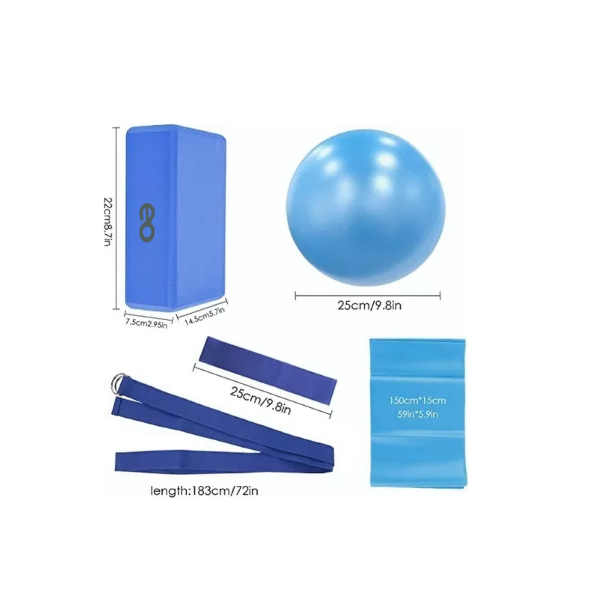 Foto 3 pulgar | Kit de Pilates Pelota Bloques Yoga 5 Piezas Eo Safe Imports Esi-9923-1 Azul
