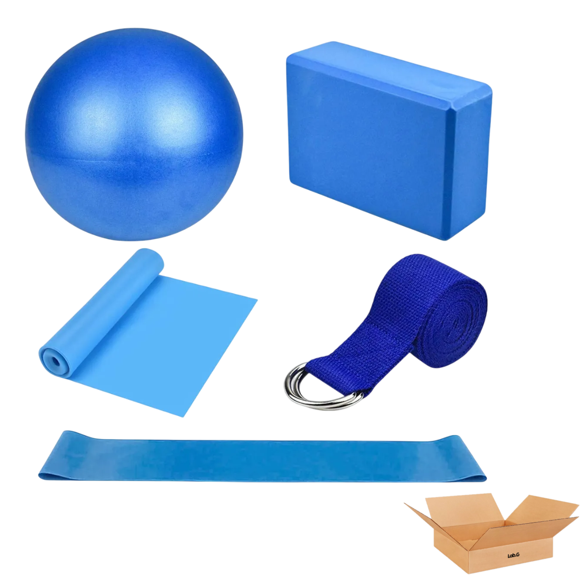 5 Set Bloque Para Yoga Pelota De Pilates Bandas Resistencia Lab.g Azul