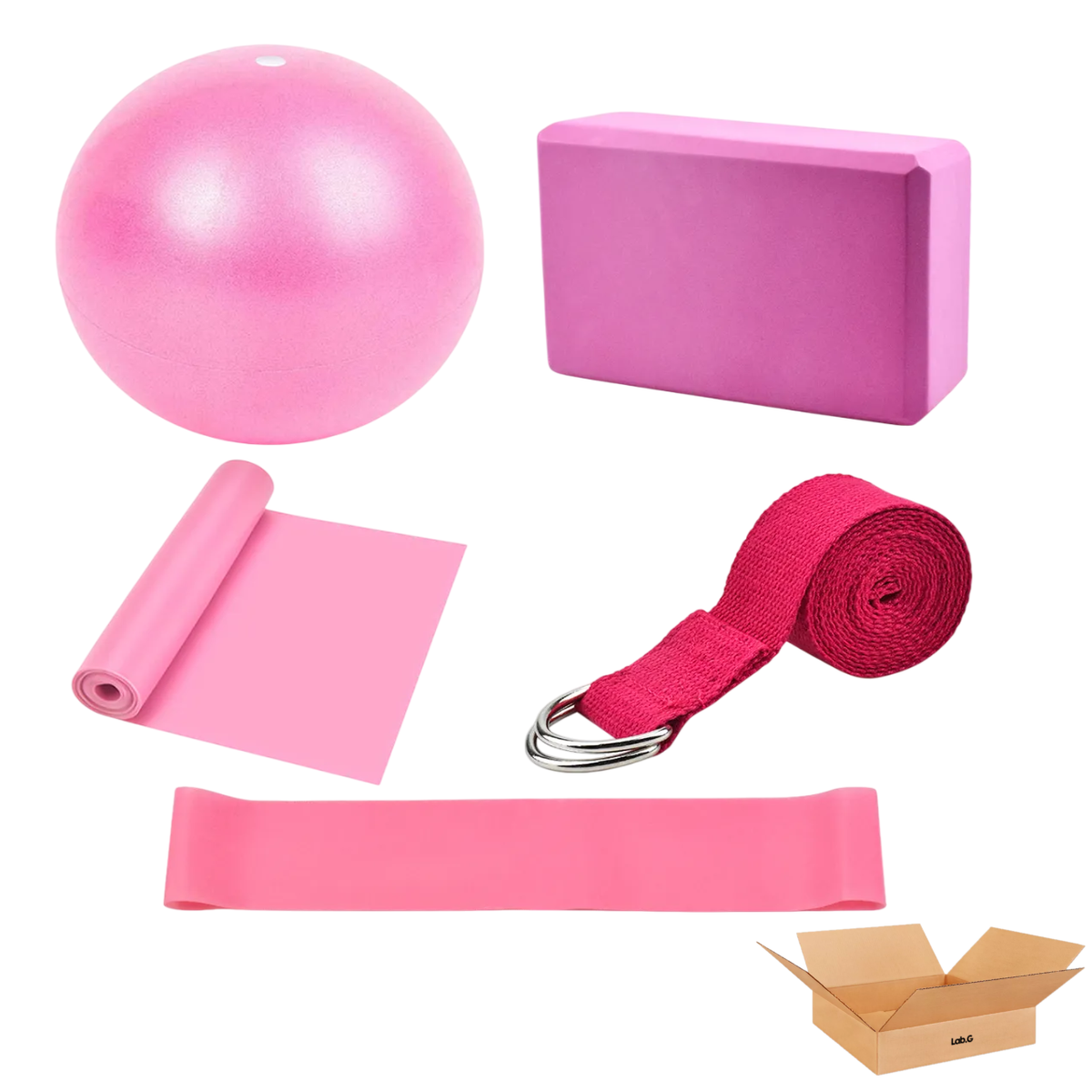 5 Set Bloque Para Yoga Pelota De Pilates Bandas Resistencia Lab.g Rosa