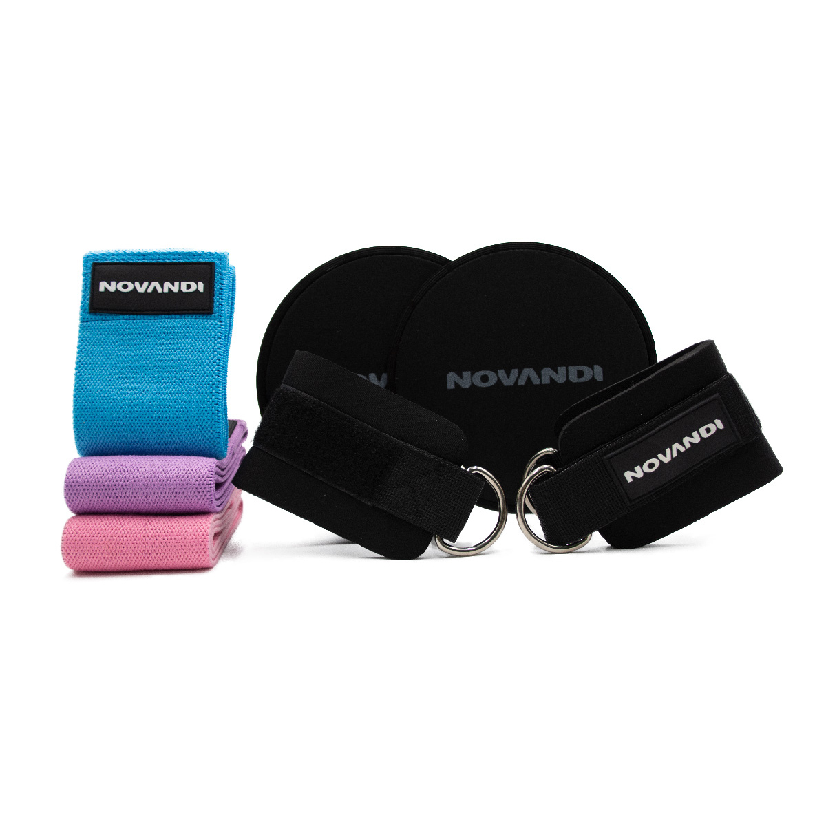 Kit de Ejercicio Bandas de Resistencia Poleas y Discos Deslizantes Novandi Multicolor