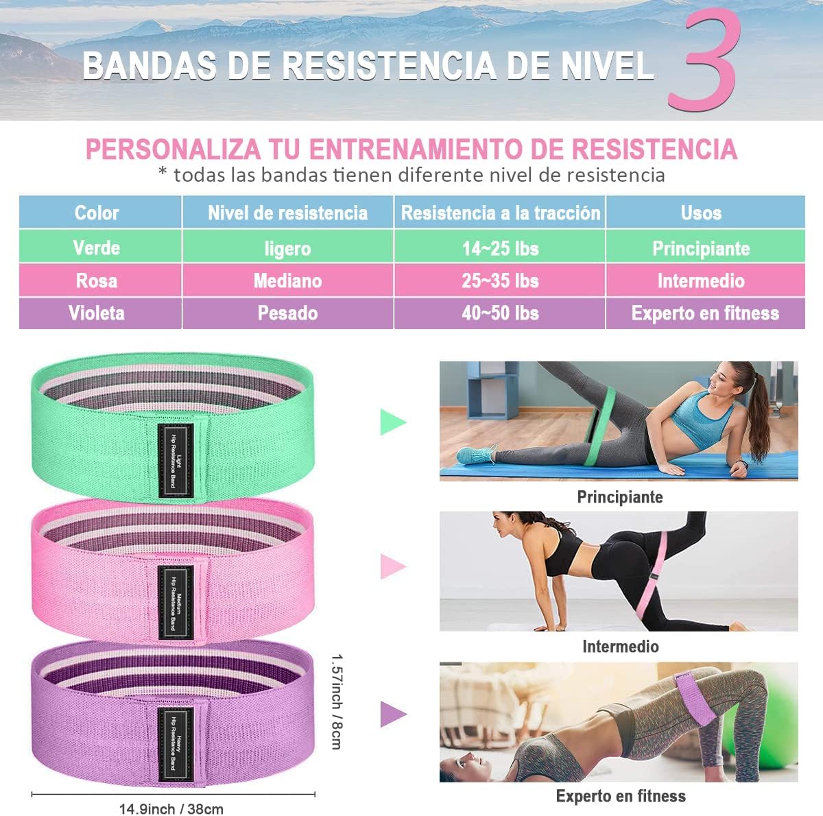 Foto 3 | Bandas de Resistencia Biinse Multicolor Pack de 3