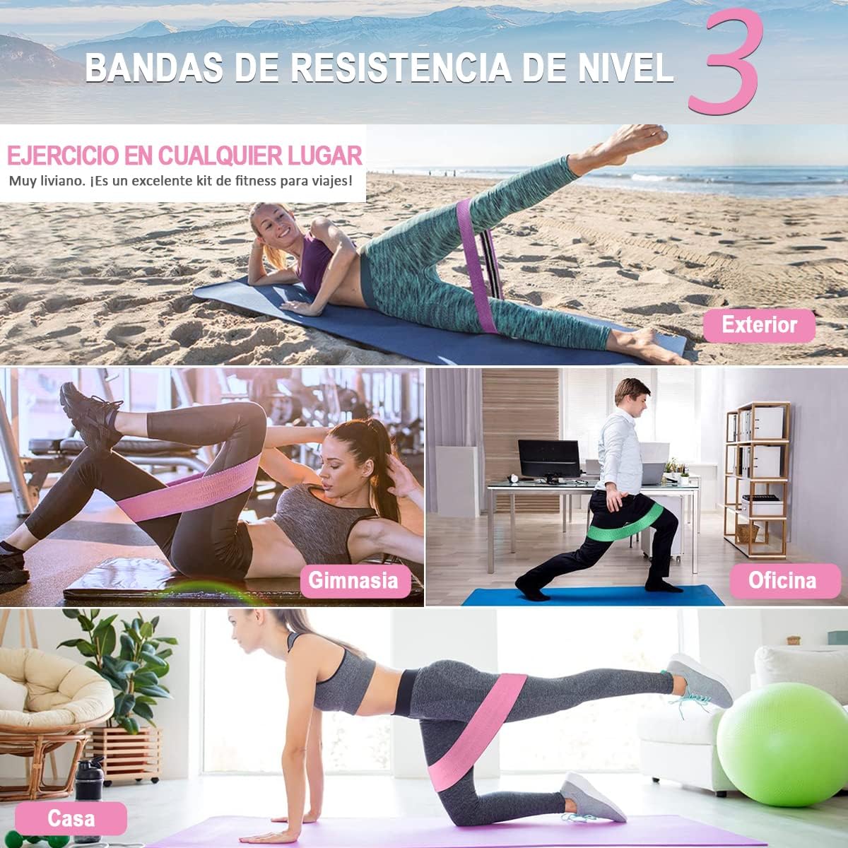 Foto 6 | Bandas de Resistencia Biinse Multicolor Pack de 3