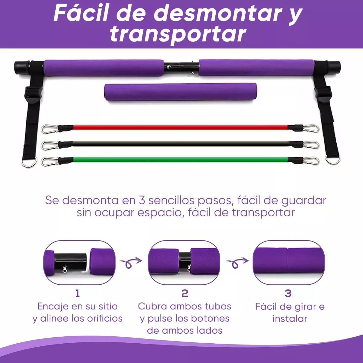 Foto 3 pulgar | Kit Barra De Ejercicio Pilates Yoga Gluteos Multifuncional Eo Safe Imports  Esi-16520 Purpura