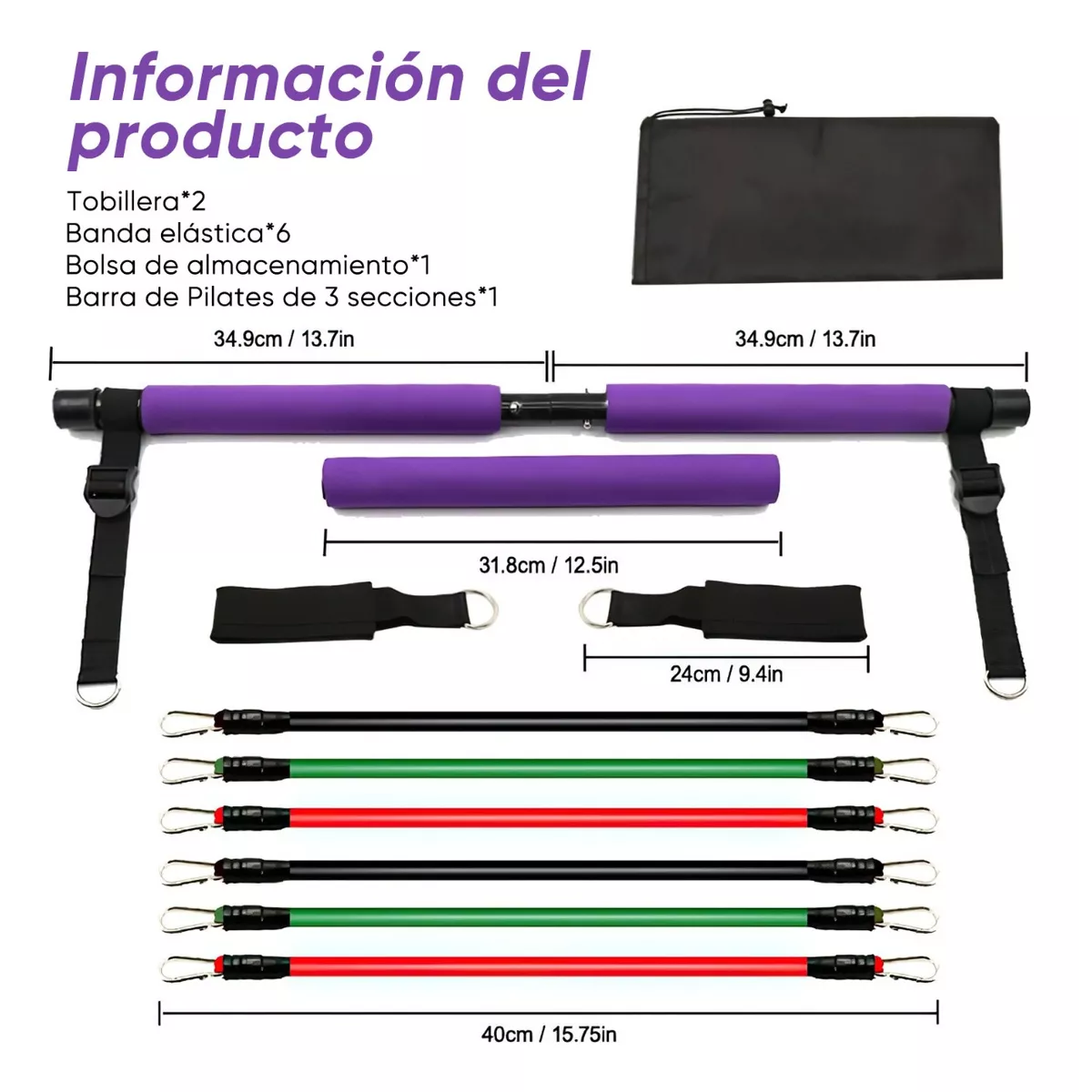 Foto 4 pulgar | Kit Barra De Ejercicio Pilates Yoga Gluteos Multifuncional Eo Safe Imports  Esi-16520 Purpura