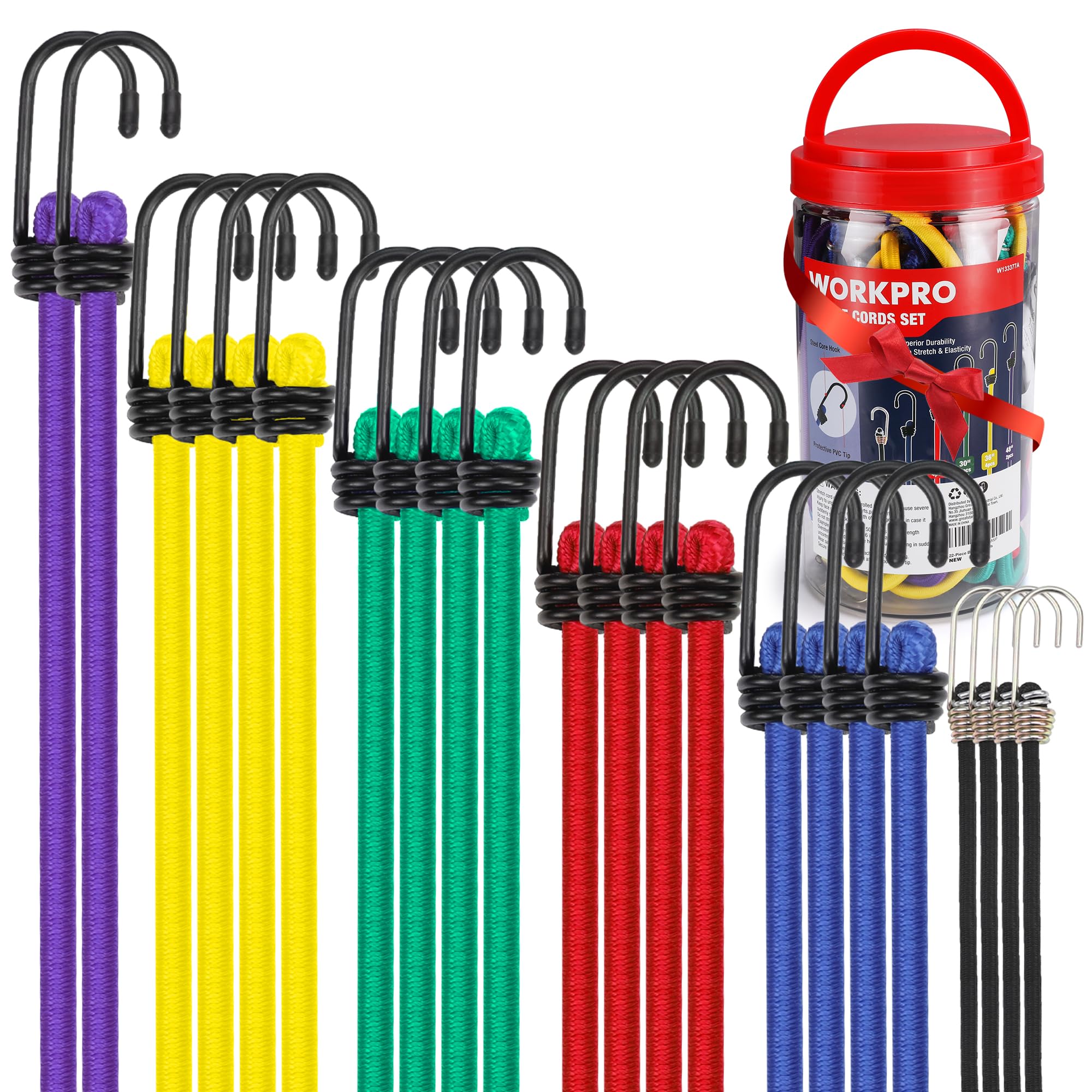 Foto 2 pulgar | Bungee Cords Workpro Heavy Duty Outdoor, 22 Unidades Con Tarro De Almacenamiento - Venta Internacional.
