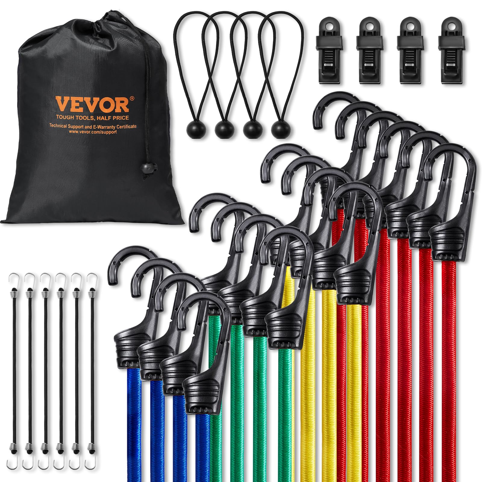 Surtido De Cuerdas Elásticas Vevor, 32 Unidades, 12 Mm, Resistentes, Con Ganchos - Venta Internacional.