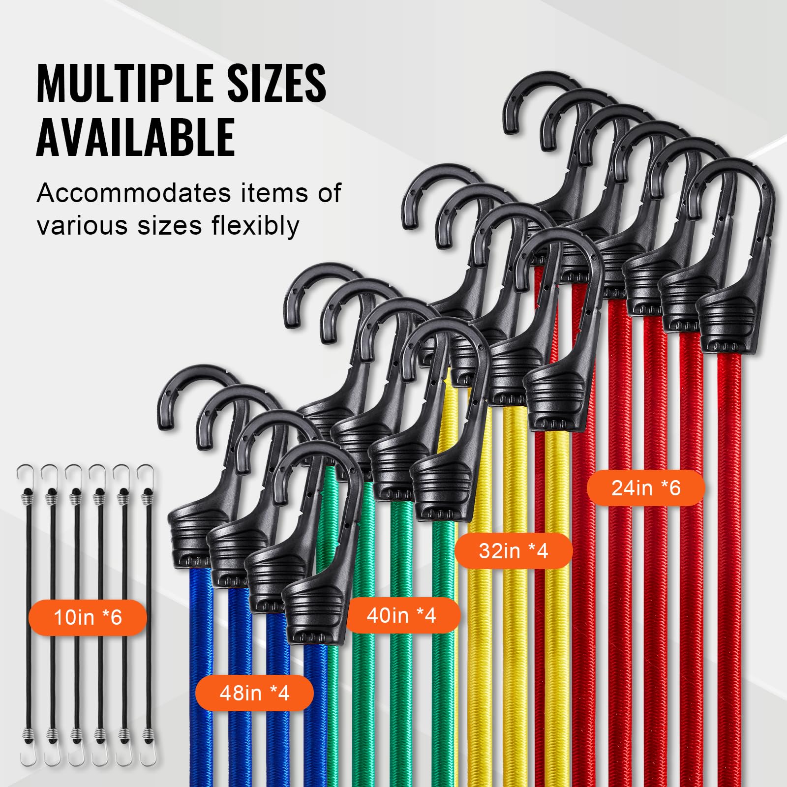 Foto 7 pulgar | Surtido De Cuerdas Elásticas Vevor, 32 Unidades, 12 Mm, Resistentes, Con Ganchos - Venta Internacional.