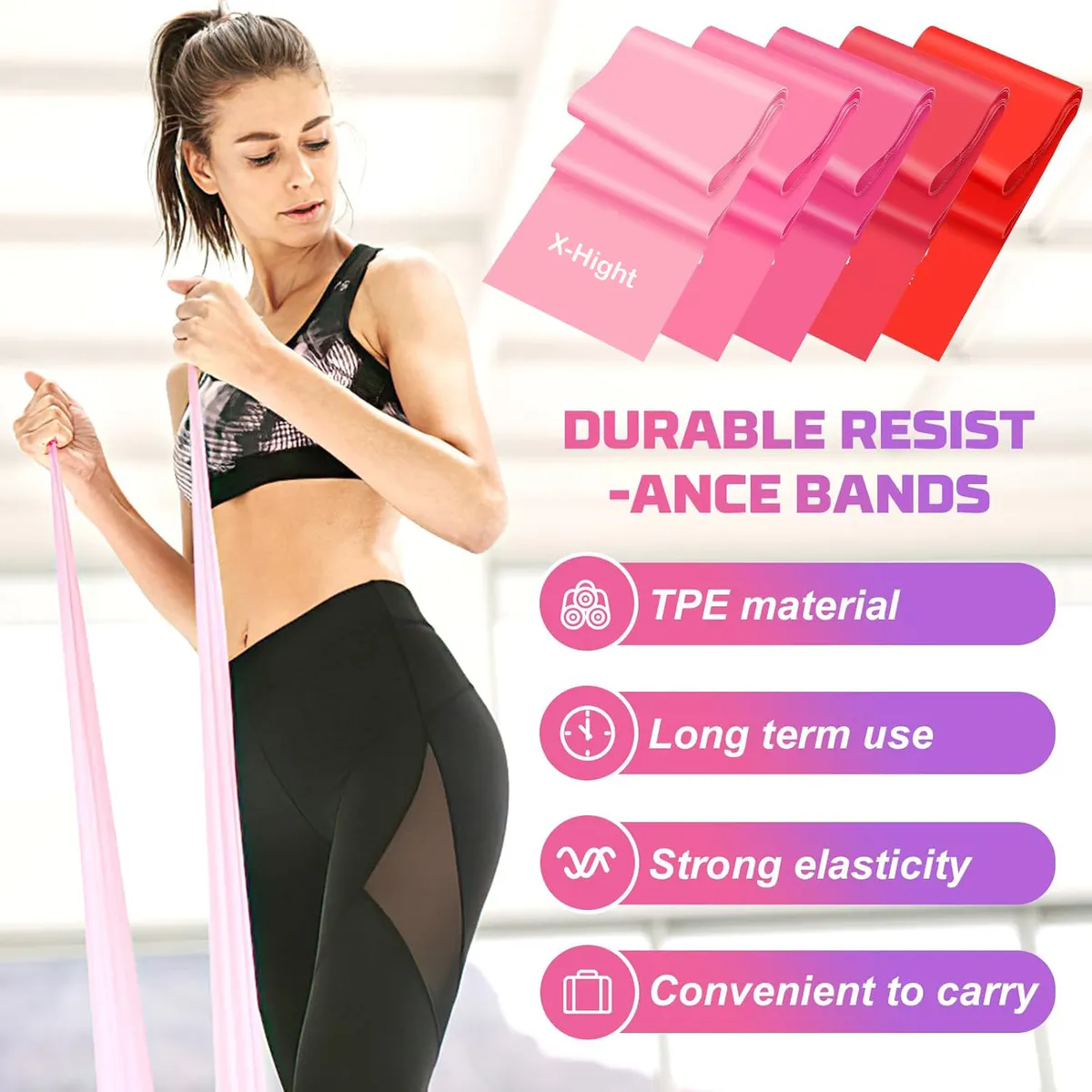 Foto 3 pulgar | Bandas Elásticas Belug De Resistencia Ejercicio Fitness Yoga 6 Pcs Rojo Rosa