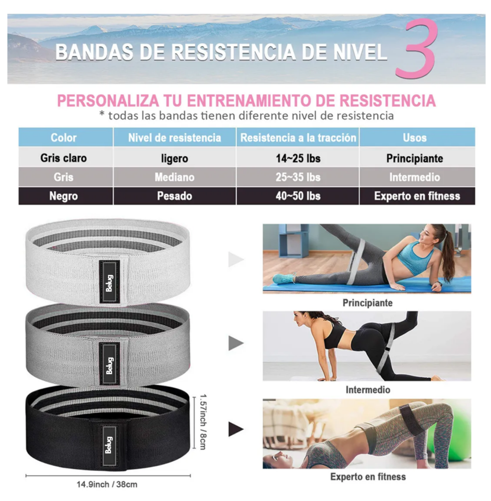 Foto 4 pulgar | Bandas Elásticas Ejercicio Ligas Resistencia Piernas Belug, Gris Negro Blanco