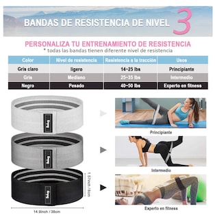 Foto 3 | Bandas Elásticas Ejercicio Ligas Resistencia Piernas Belug, Gris Negro Blanco