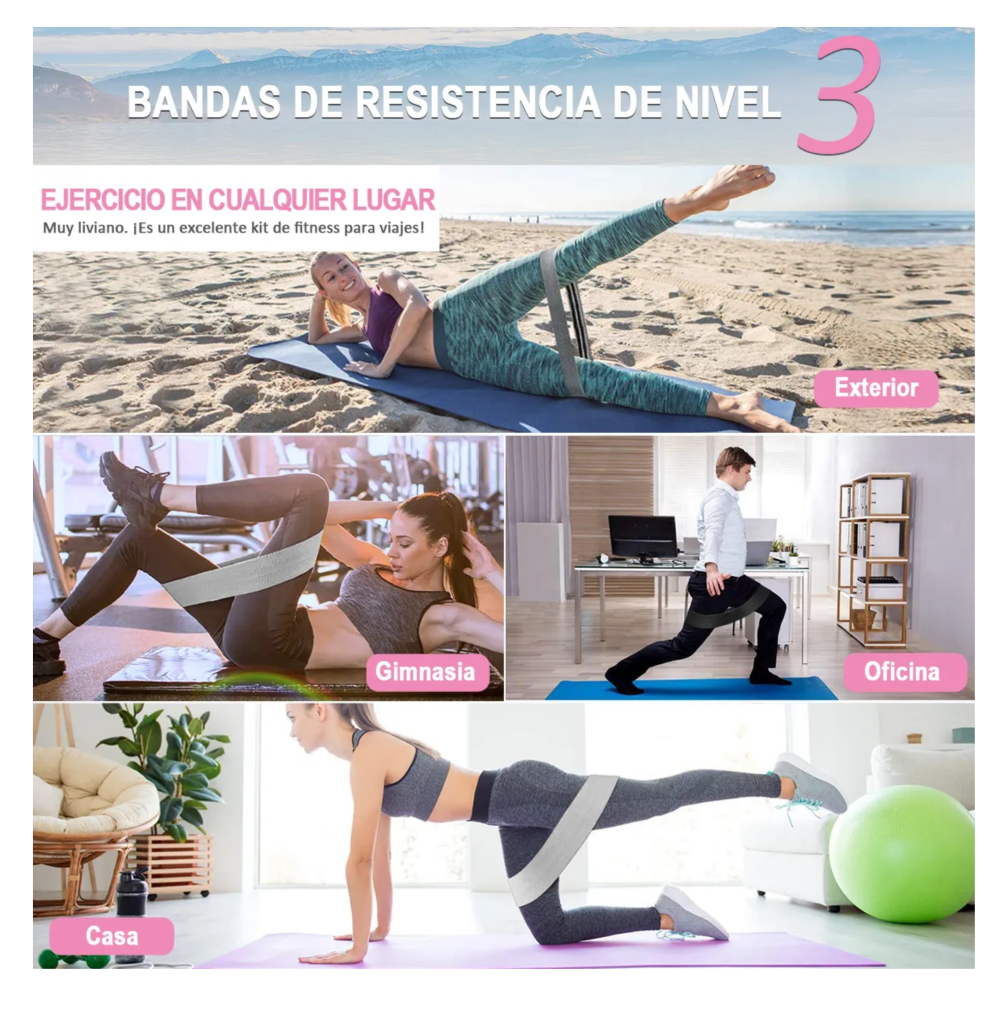 Foto 4 | Bandas Elásticas Ejercicio Ligas Resistencia Piernas Belug, Gris Negro Blanco
