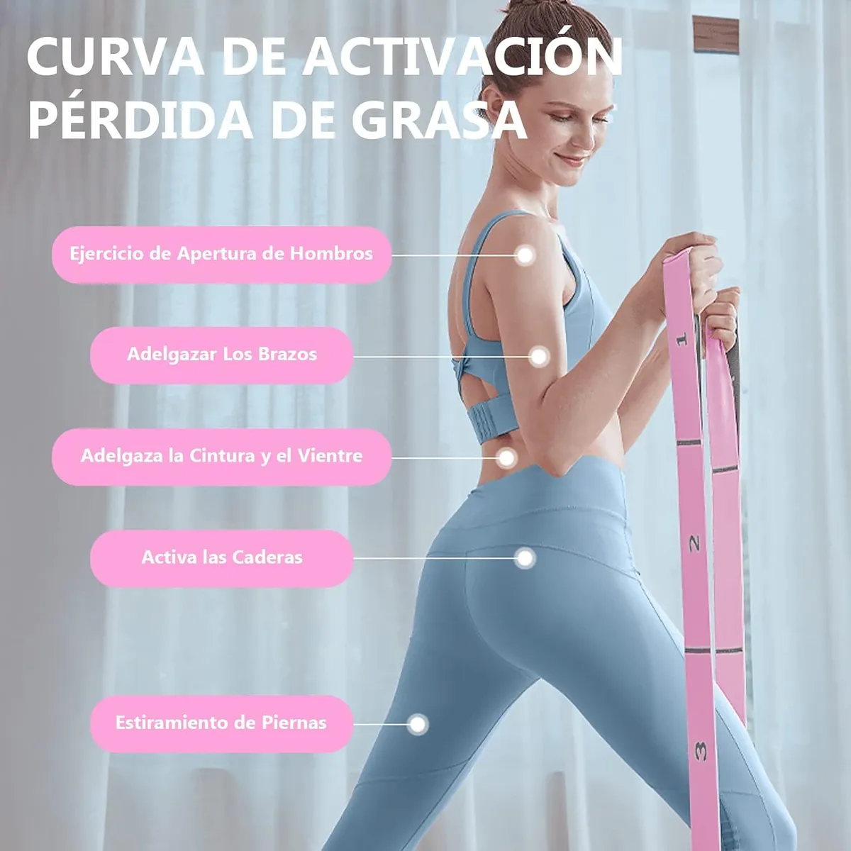 Foto 5 pulgar | Banda Resistencia  Belug Yoga 125cm Rosa