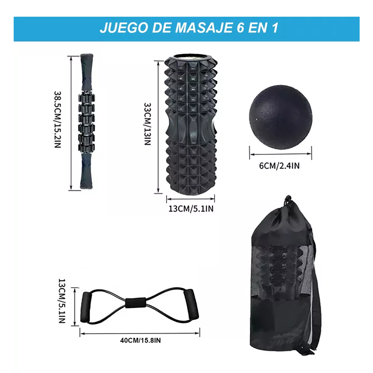 Foto 4 pulgar | Rodillo Masaje Muscular Foam 6pzs Eo Safe Imports Esi-16987 Negro