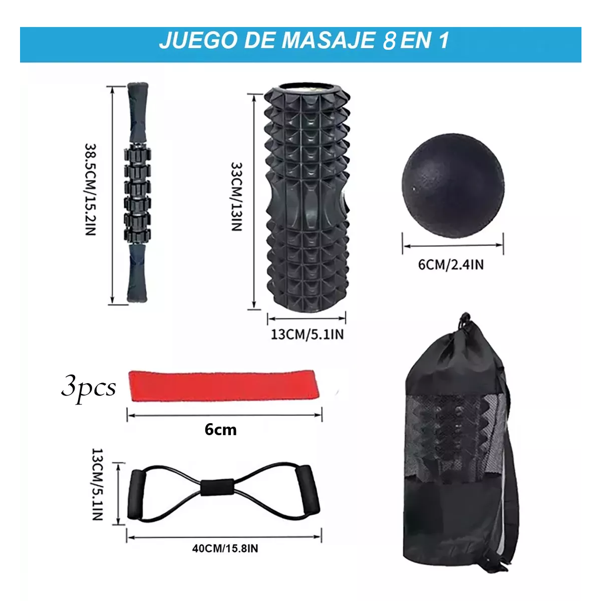 Foto 4 pulgar | 8 En 1 Rodillo Masaje Muscular Foam Rodillo Eo Safe Imports Esi-16988 Negro