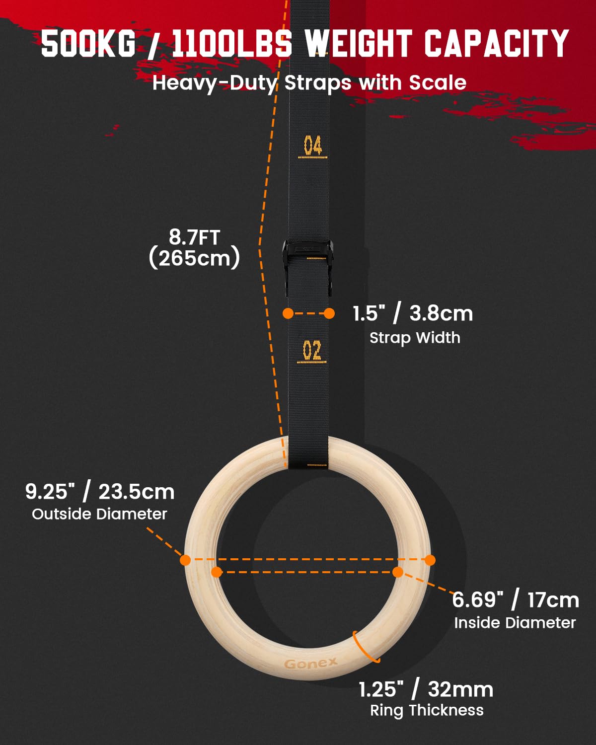 Foto 5 pulgar | Anillos De Gimnasia Gonex Con Correas Ajustables De 2,7 M Para Todo El Cuerpo - Venta Internacional.