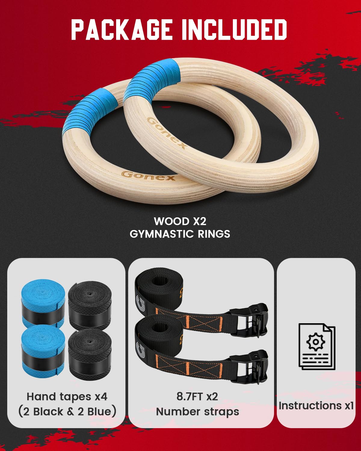 Foto 5 | Anillos De Gimnasia Gonex Con Correas Ajustables De 2,7 M Para Todo El Cuerpo - Venta Internacional.