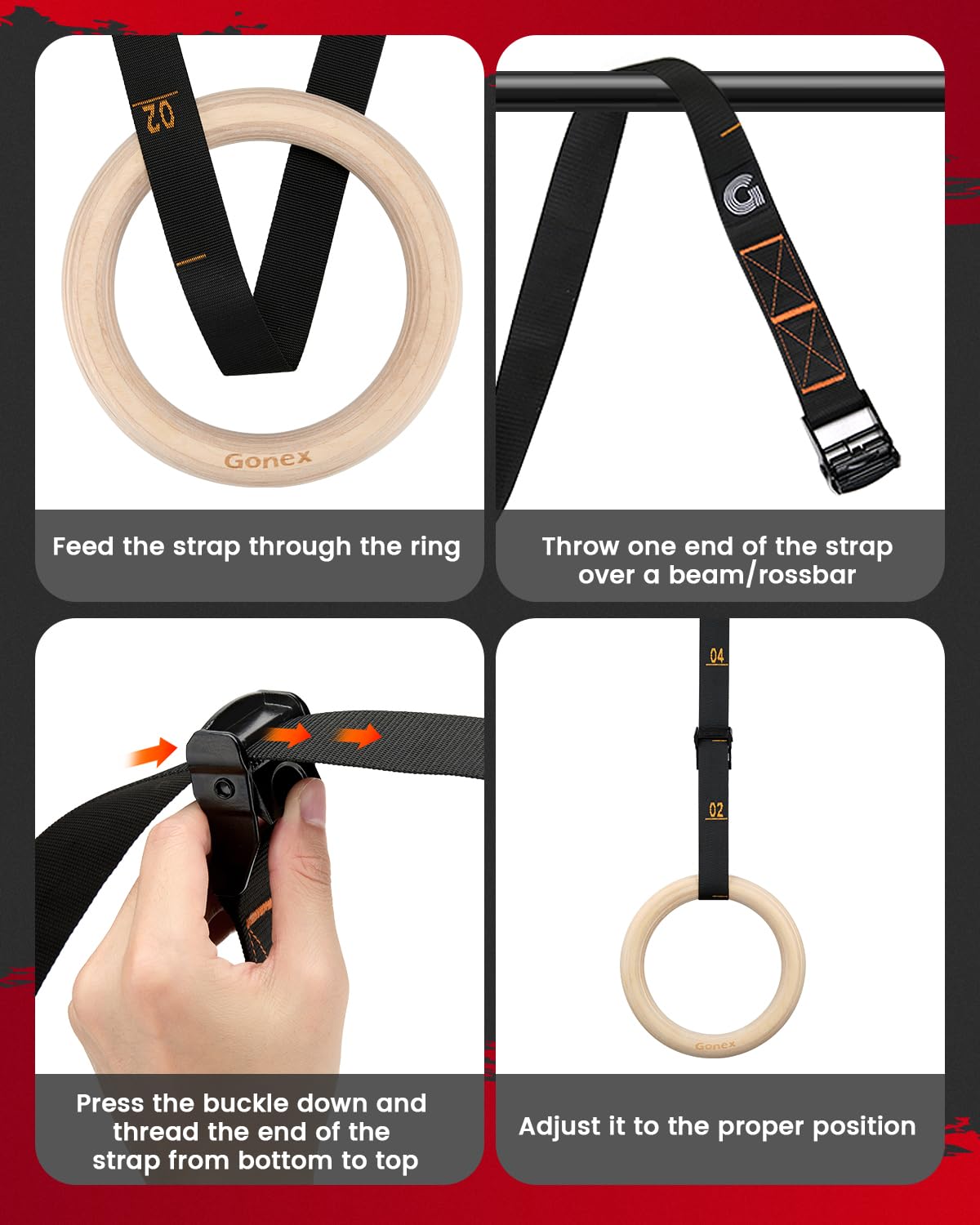 Foto 7 pulgar | Anillos De Gimnasia Gonex Con Correas Ajustables De 2,7 M Para Todo El Cuerpo - Venta Internacional.