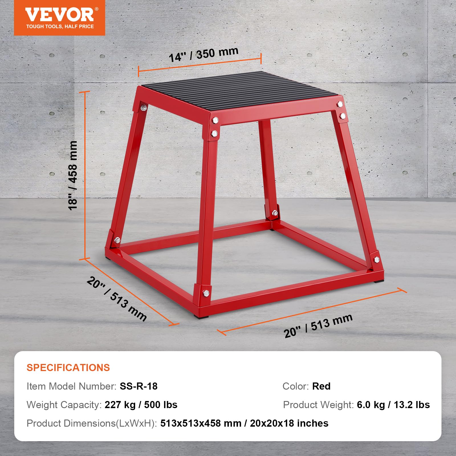 Foto 8 pulgar | Jump Box Pliométrico Vevor De Acero Antideslizante De 45 Cm, Color Rojo - Venta Internacional.