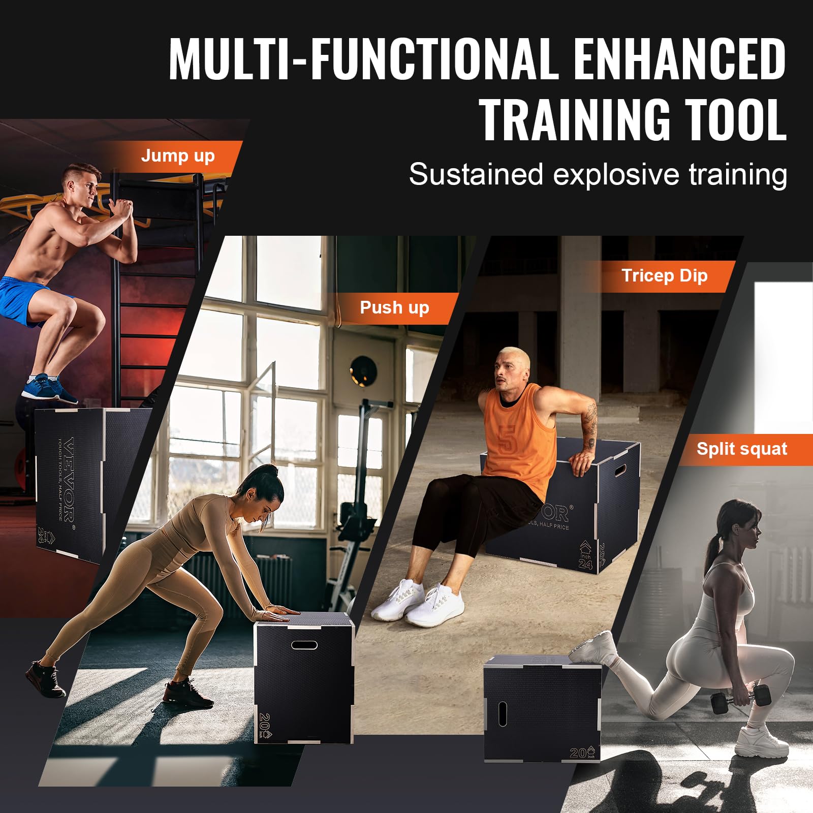 Foto 5 | Jump Box Pliométrico Vevor 3 En 1 De Madera Para Gimnasio En Casa, 30 X 24 X 20 Cm - Venta Internacional.