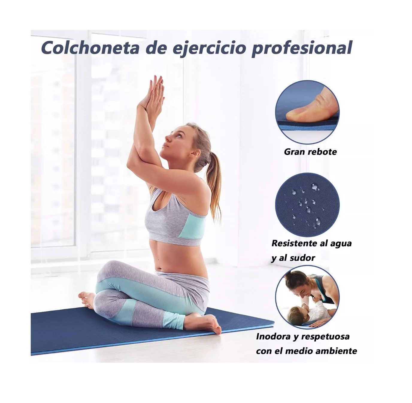 Foto 6 pulgar | Tapete de Yoga BELUG color Azul Marino para Ejercicio Portátil Grueso