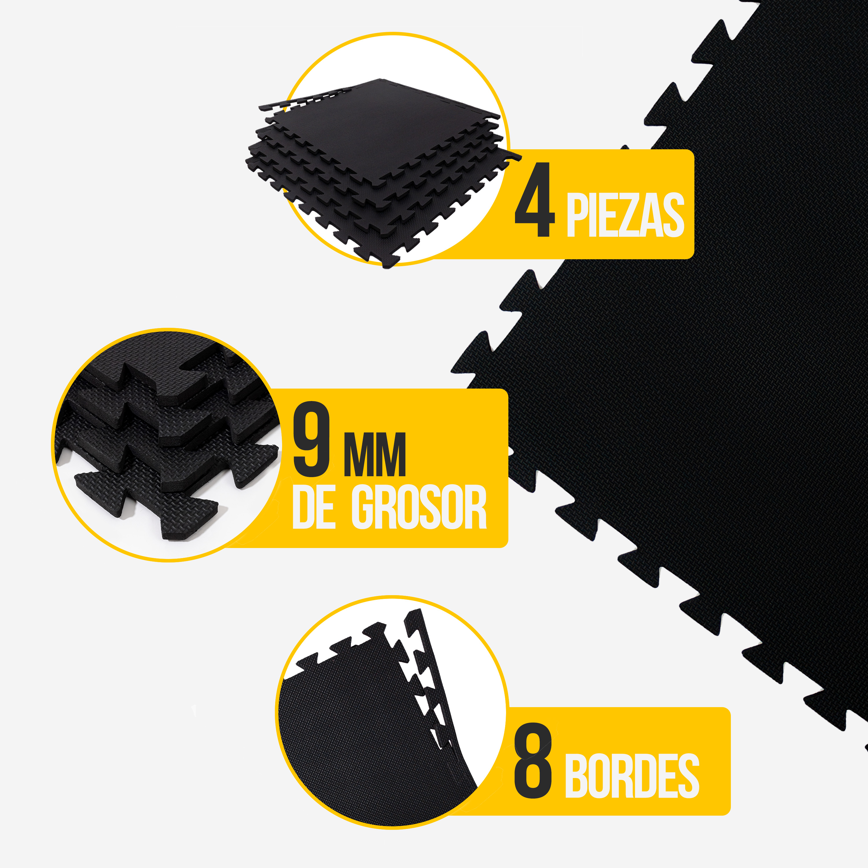 Foto 4 pulgar | Tapete Ejercicio Gym Prototipo Negro 4 Piezas