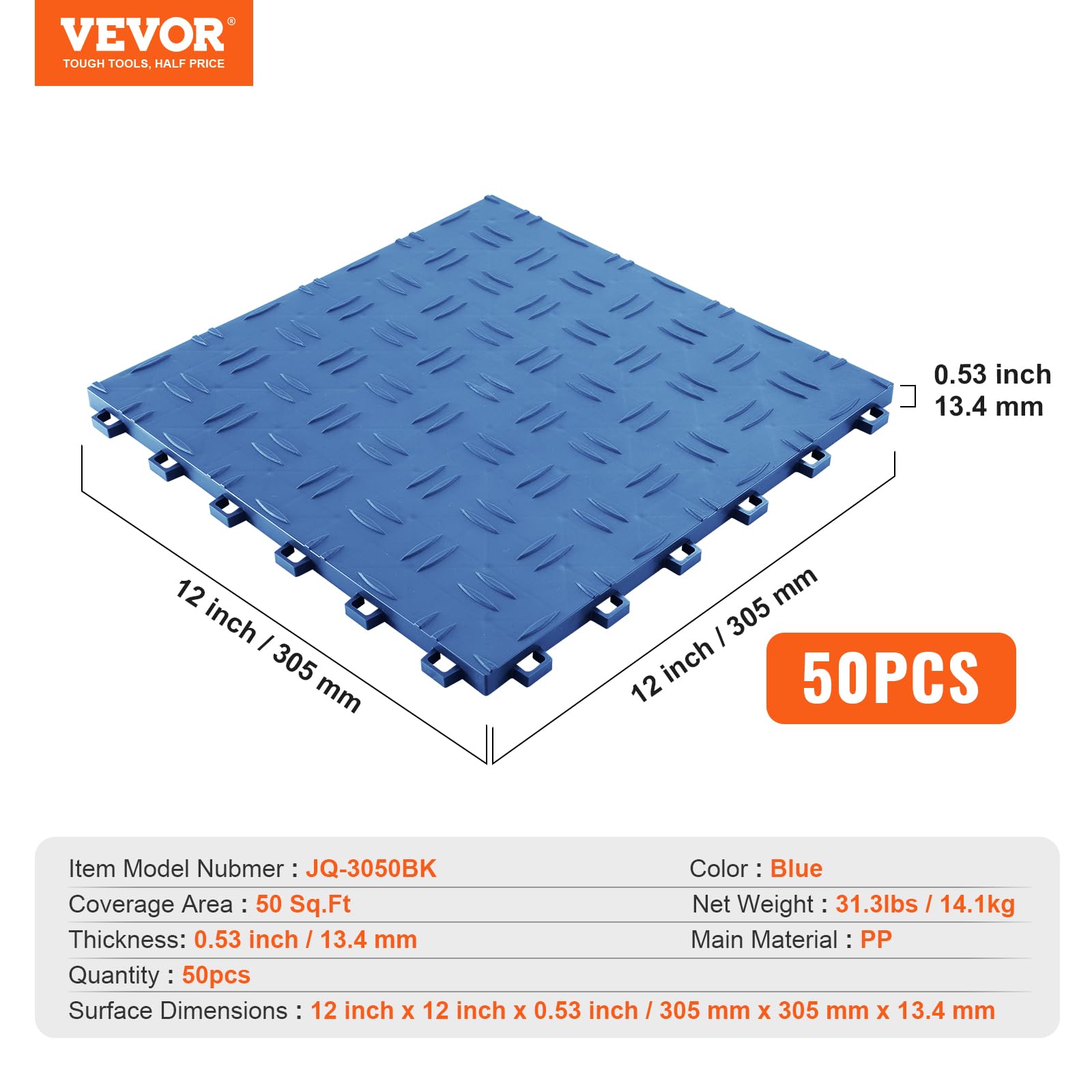 Foto 7 | Revestimiento De Suelo De Garaje Vevor, 30 X 30 X 1,35 Cm, 50 Unidades, Color Azul - Venta Internacional.