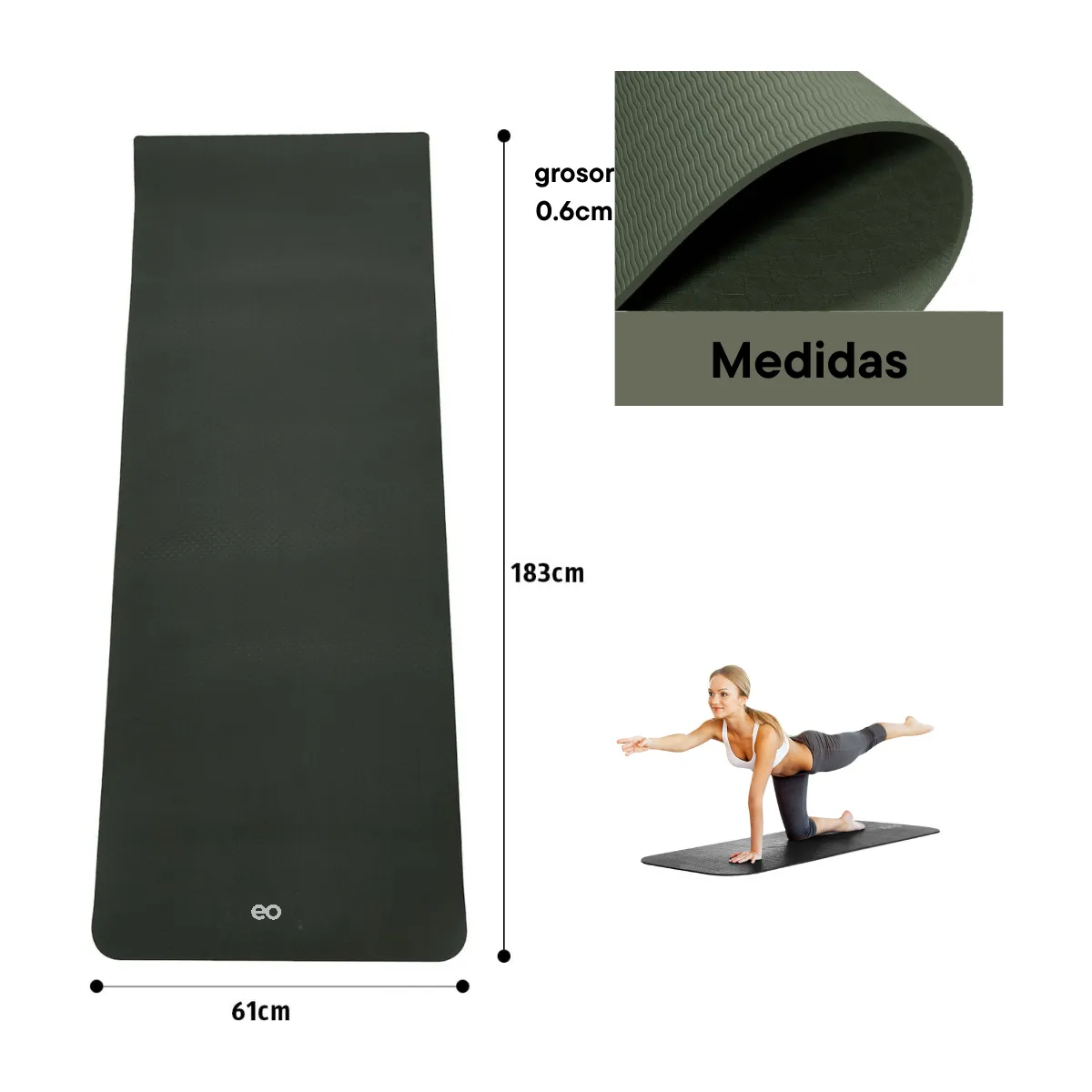 Foto 3 pulgar | Tapete Yoga Grueso 183cm Pilates Pad  Eo Safe Imports Esi-21264 Verde