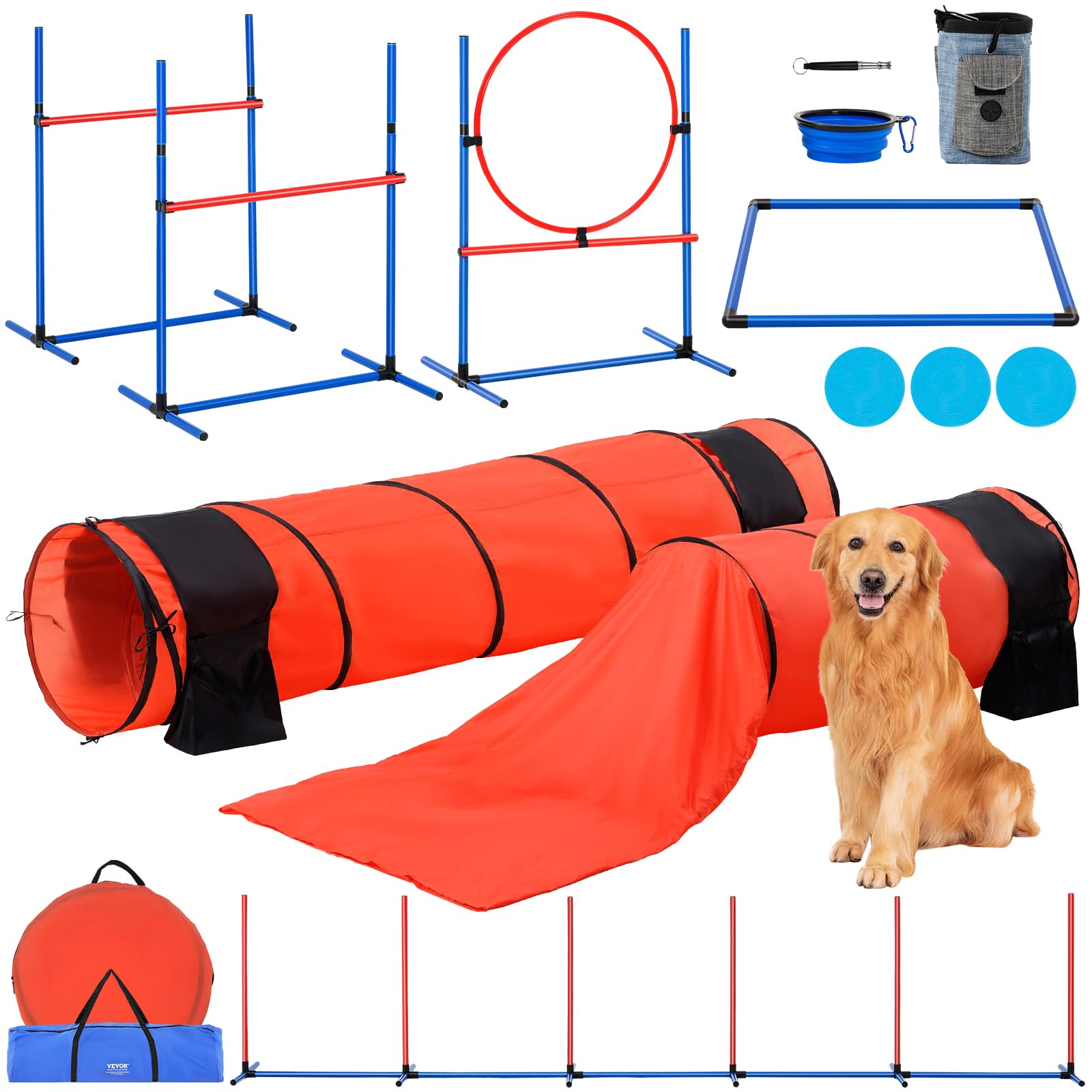 Set De Entrenamiento De Agilidad Para Perros Vevor, 13 Piezas, Con 2 Túneles Y Sacos De Arena - Venta Internacional.
