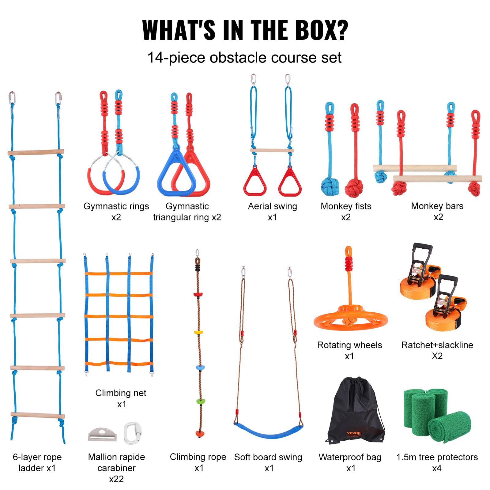 Foto 8 pulgar | Carrera De Obstáculos Ninja Warrior Vevor Para Niños Con 14 Obstáculos - Venta Internacional.