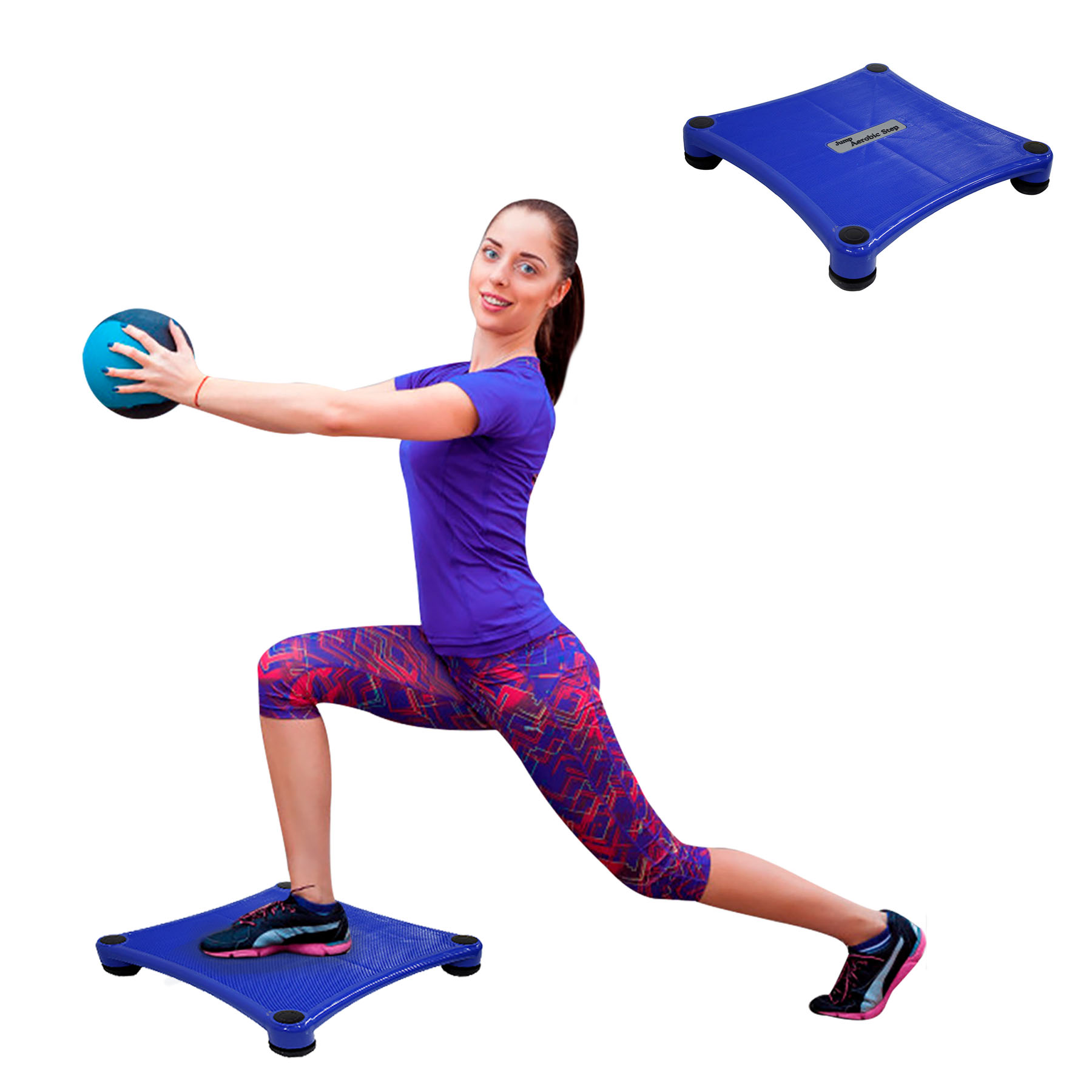 Foto 4 pulgar | Banco Fitness Step Tayga color Azul Cuadrado para Aerobics para Pilates