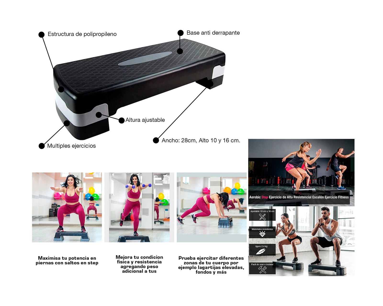Foto 2 | Aerobic Step Ejercicio Brandtrendy color Negro con 2 Alturas de Alta Resistencia para Múltiples Ejercicios