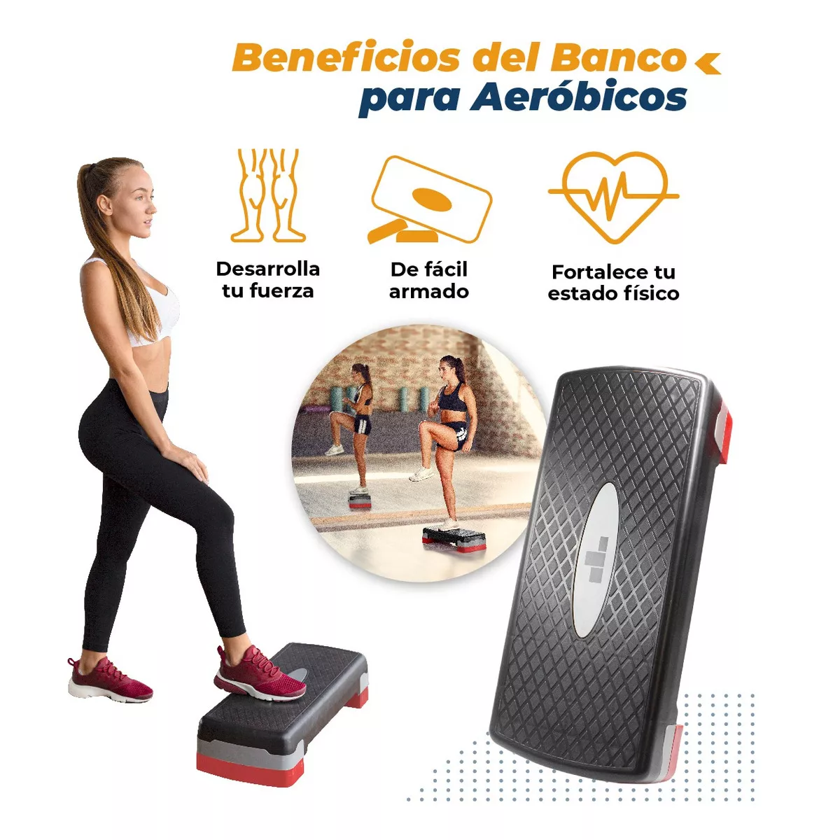 Foto 4 | Step Banco Aerobics Ejercicio Fitness Crossfit Ajustable Eo Safe Imports Esi-10305 Negro