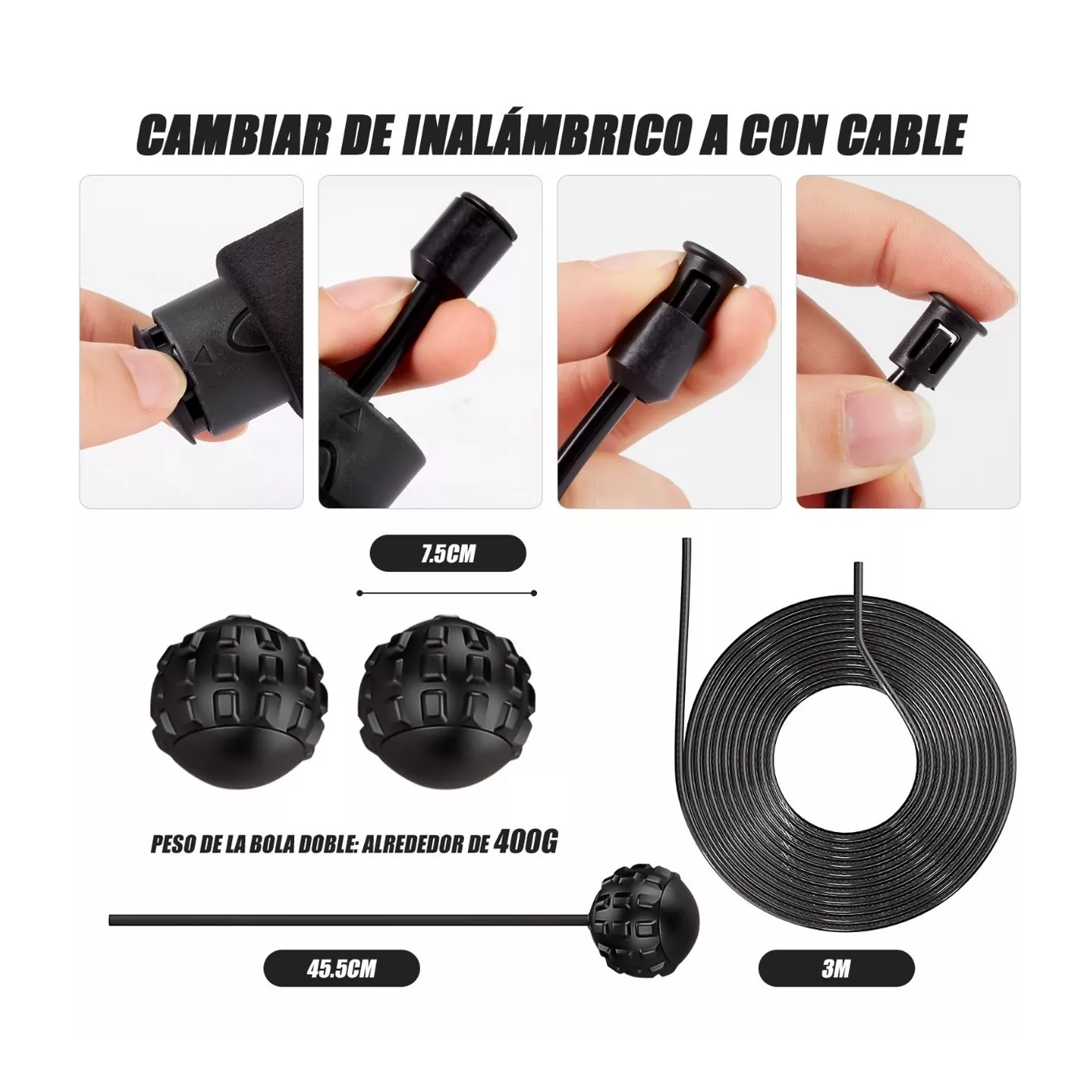 Foto 6 pulgar | Cuerda para Saltar Ajustable Belug color Negro con Bola de Masaje 2 en 1