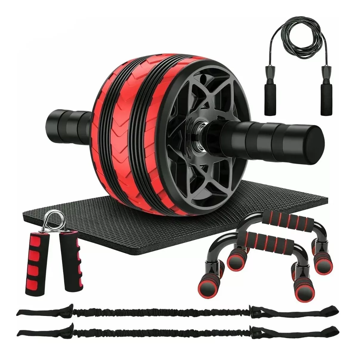 Kit Ejercitador Rueda Abdominales Barras Push-up Cuerda Eo Safe Imports Esi-13974 Multicolor