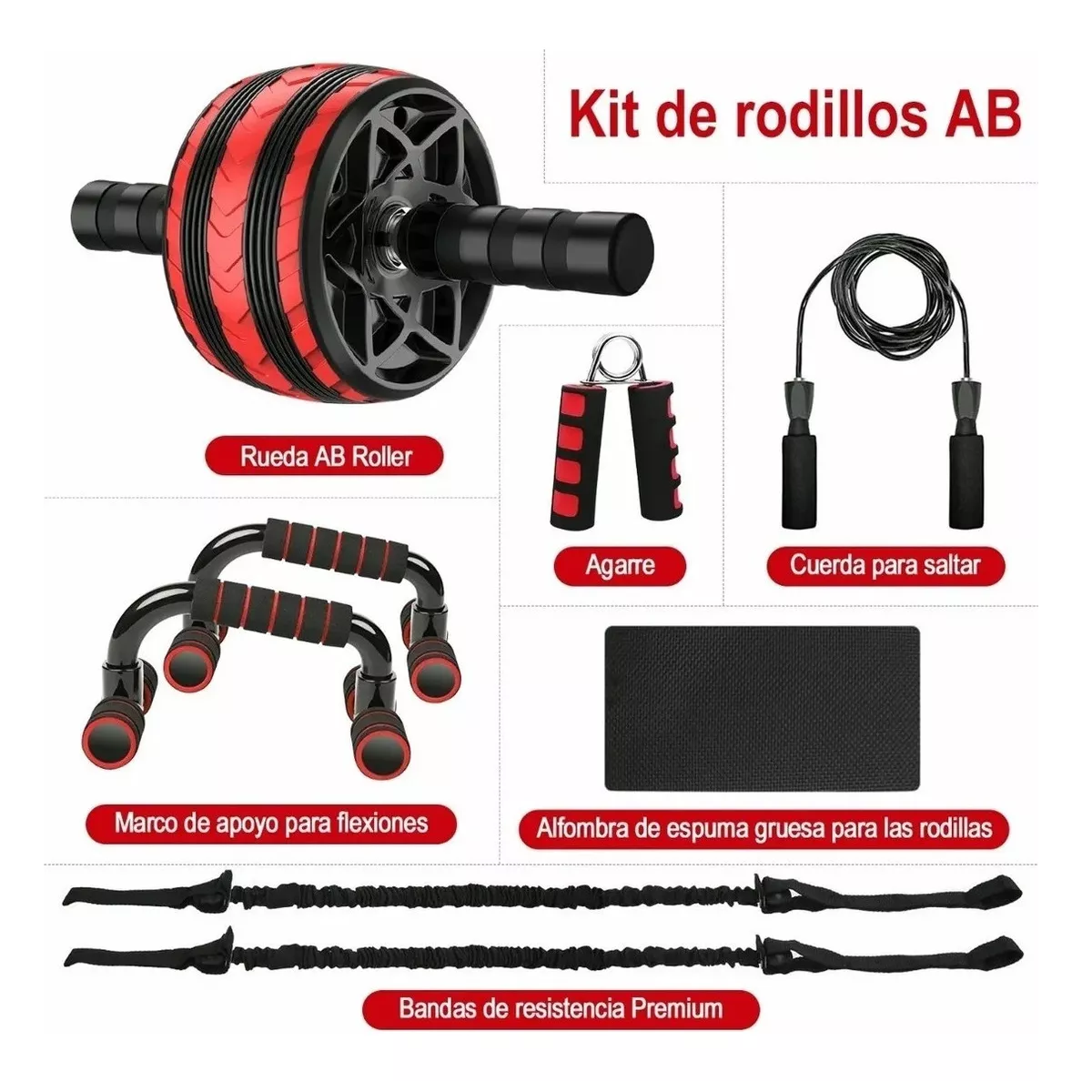 Foto 3 pulgar | Kit Ejercitador Rueda Abdominales Barras Push-up Cuerda Eo Safe Imports Esi-13974 Multicolor