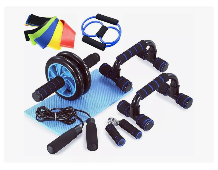 Foto 1 | Kit Ejercicio Wünd  12 Rodillo Abdominal Barras Push-up Ejercitado Color Azul