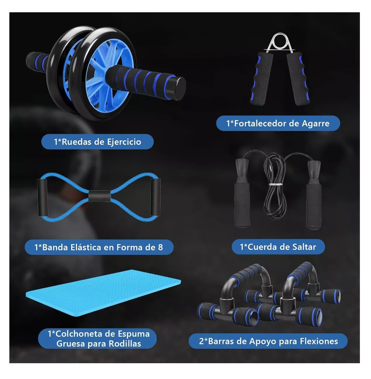Foto 5 | Kit De Ejercicio 12 Rodillos Abdominal Barras Push-up Ejercitado, Azul Belug