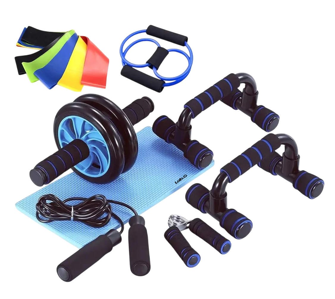 Foto 1 | Kit De Ejercicio Lab.g 12 Rodillos Abdominal Barras Push-up Ejercitado, Azul