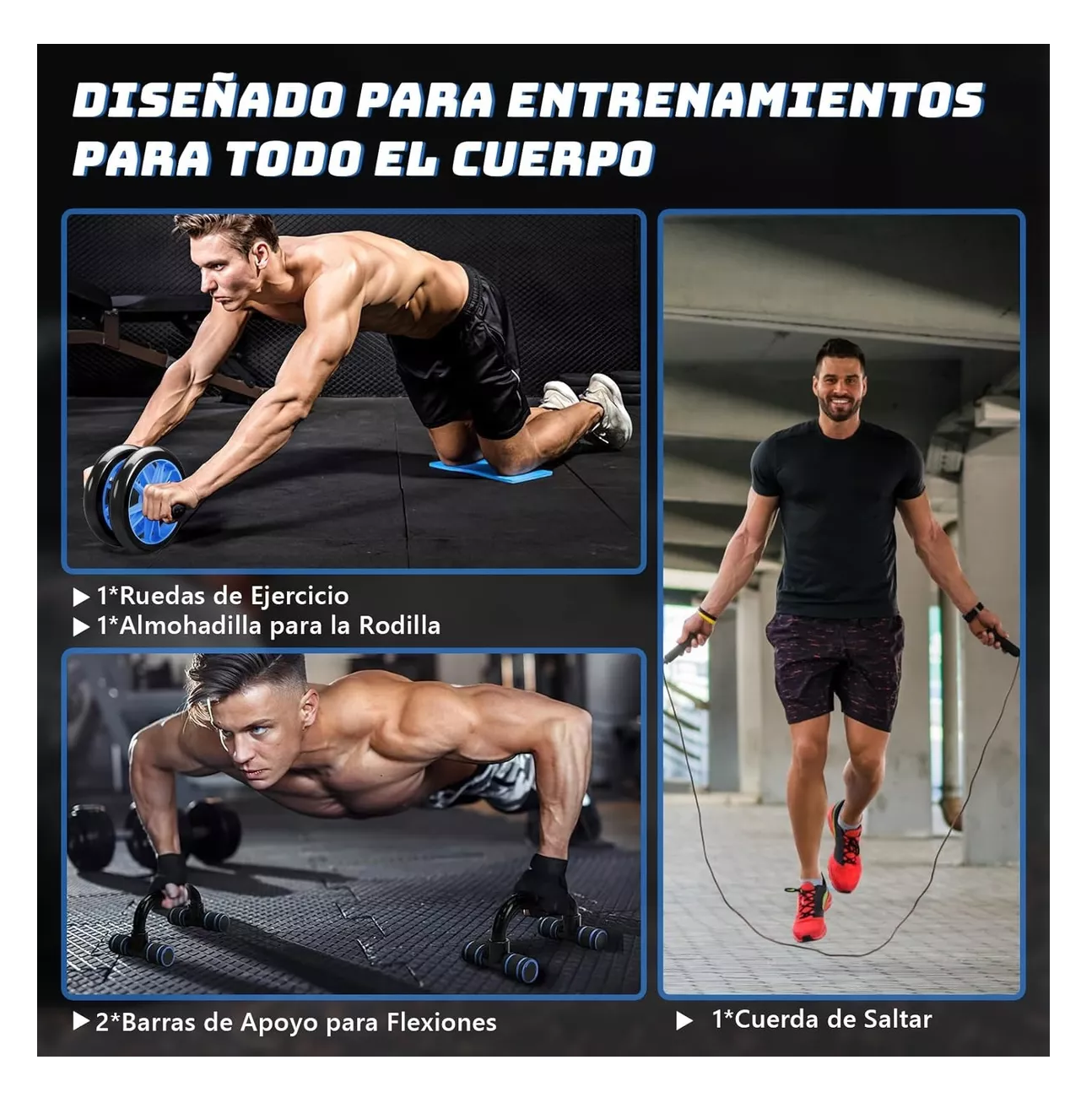 Foto 6 | Kit De Ejercicio Lab.g 12 Rodillos Abdominal Barras Push-up Ejercitado, Azul